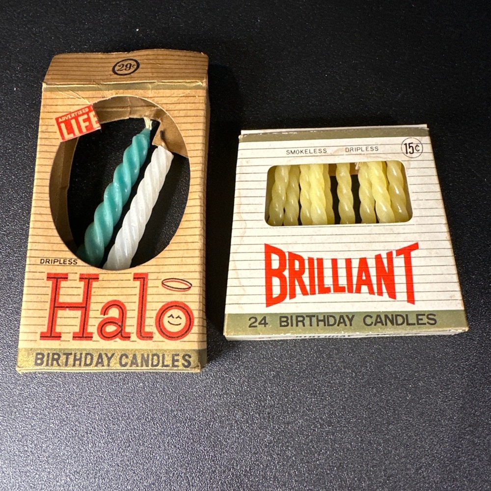 Lot 2 Vintage Birthday Candles Boxes Halo & Brilliant w/ Candles Japan 1950s–60s